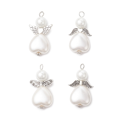 4 шт. 4 стили АБС-пластик имитация жемчуга и стеклянные жемчужины подвески, ангельское очарование, с петлей из античного серебряного сплава и платинового железа
