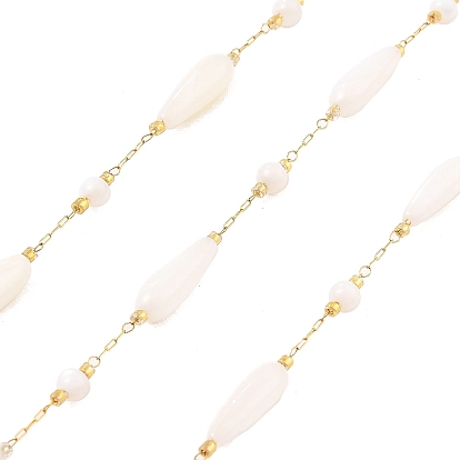 Ion Plating(IP) 304 Stainless Steel Paperclip Chains, Soldered, with Shell Beads, Teardrop