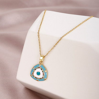 Подвеска в виде треугольника с микропаве из цветного кубического циркония и эмалью, символизирующая сглаз 304 Цепочка из нержавеющей стали для женщин, золотые