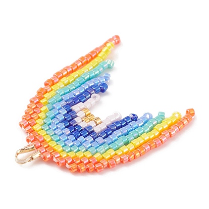 MIYUKI Glass Seed Beads, Loom Pattern, with Brass Finding, Rainbow Pendants