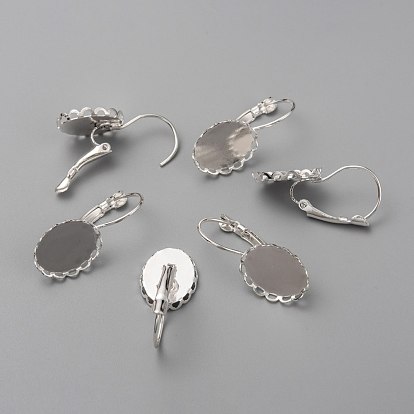 Brass Leverback Earring Findings, French Style Ear Wire, 29x12mm, Tray: 14x11x2mm, Pin: 0.8mm
