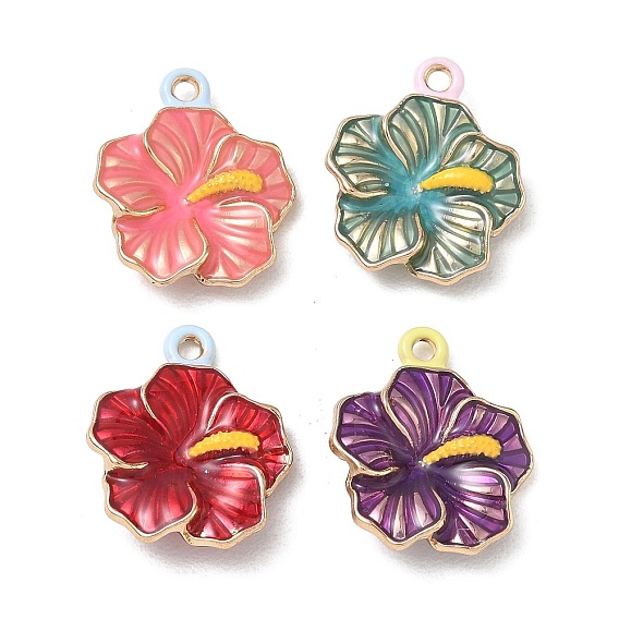 Alloy Enamel Pendants, Flower Charms, Long-Lasting Plated, Golden, Rack Plating