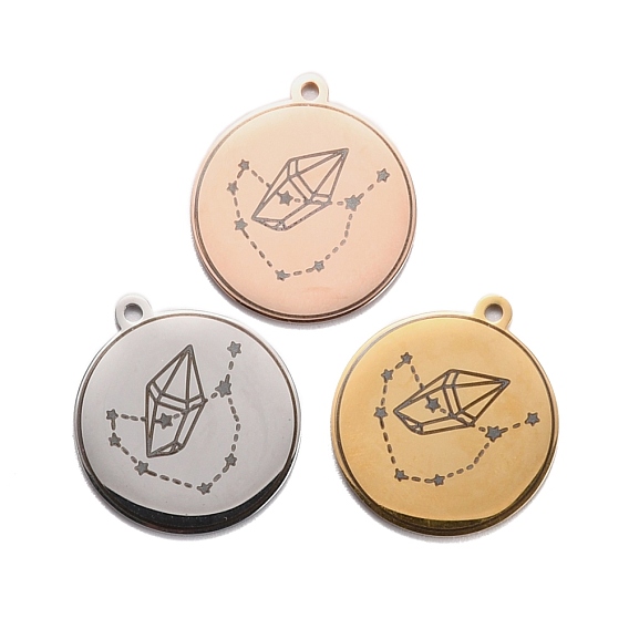 304 подвески из нержавеющей стали, плоский круглый со звездой и бриллиантом