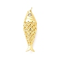 Brass Micro Pave Clear Cubic Zirconia Pendants, with Jump Ring, Cadmium Free & Lead Free, Fish