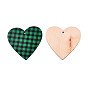 Single-Sided Printed Wood Big Pendants, Heart Charm with Tartan Pattern