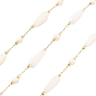 Ion Plating(IP) 304 Stainless Steel Paperclip Chains, Soldered, with Shell Beads, Teardrop