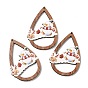 Single Face Christmas Printed Wood Big Pendants, Teardrop with Snowman Charms
