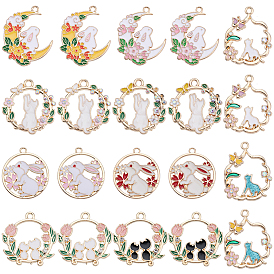 20 шт 10 стили подвески из сплава эмали, плоский круглый/луна с кроликом и кошкой