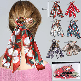 Chic Butterfly Bow Hairpin with Flowing Ribbons for Women's Updo Hairstyles - Floral Fabric and Metal Hair Clip Accessory