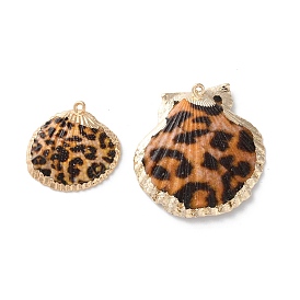 Подвески натурального морских раковин, с латунной отделкой краев, подвески в форме ракушки с леопардовым принтом