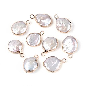 Плоские круглые подвески из натурального жемчуга кеши с гальваническим покрытием, подвески из барочного жемчуга с культивированным пресноводным жемчугом, золотые