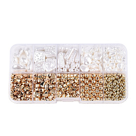 DIY 10 Style ABS & Acrylic Beads Jewelry Making Finding Kit, Star & Heart & Barrel & Round & Flat Round & Rhombus & Imitation Pearl