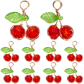 40шт. подвески из вишневого стекла, с медной проволокой светло-золотистого цвета и акрилом, граненый(32 граненый)