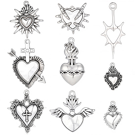 36 шт 9 стили подвески из сплава в тибетском стиле, сердце прелести, античное серебро