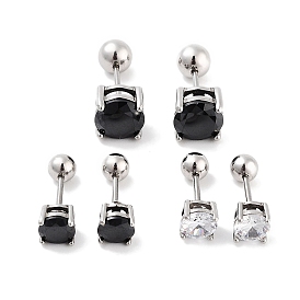 Square 316 Surgical Stainless Steel Pave Cubic Zirconia Ear False Plugs for Women Men, Stainless Steel Color