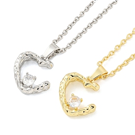Brass Micro Pave Clear Cubic Zirconia Pendants Necklaces, Heart