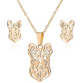 Stylish Hollow Animal Pendant Necklace and Shar Pei Dog Stud Earrings Set in Stainless Steel