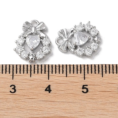 Brass Micro Pave Cubic Zirconia Charms, with Glass, Wreath Charms