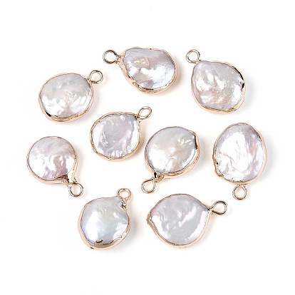 Плоские круглые подвески из натурального жемчуга кеши с гальваническим покрытием, подвески из барочного жемчуга с культивированным пресноводным жемчугом, золотые