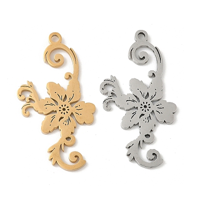 304 подвески из нержавеющей стали, цветочный шарм, лазерная резка
