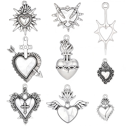 36 шт 9 стили подвески из сплава в тибетском стиле, сердце прелести, античное серебро