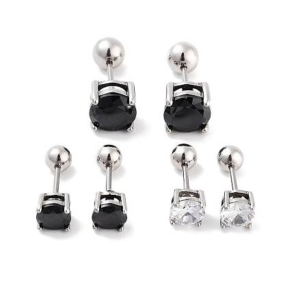 Square 316 Surgical Stainless Steel Pave Cubic Zirconia Cartilage Earrings for Women Men, Stainless Steel Color