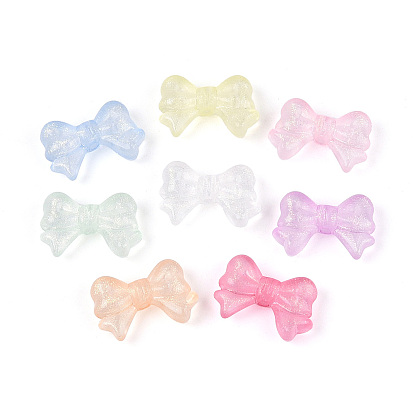 Светящиеся прозрачные акриловые бусины, бантом, светится в темноте, с золотой порошок