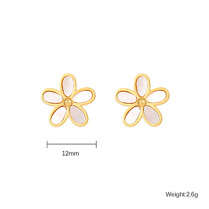 304 Stainless Steel Ear Studs, Shell Flower Stud Earrings for Women