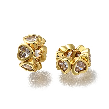 Латунь микропаве прозрачный кубический цирконий европейский бисер, бусины с большим отверстием, сердце, долговечный, стойки покрытие, без свинца и без кадмия