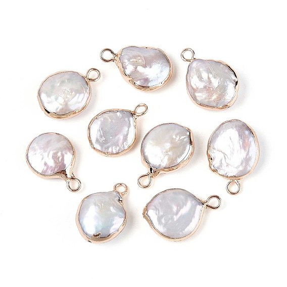 Плоские круглые подвески из натурального жемчуга кеши с гальваническим покрытием, подвески из барочного жемчуга с культивированным пресноводным жемчугом, золотые