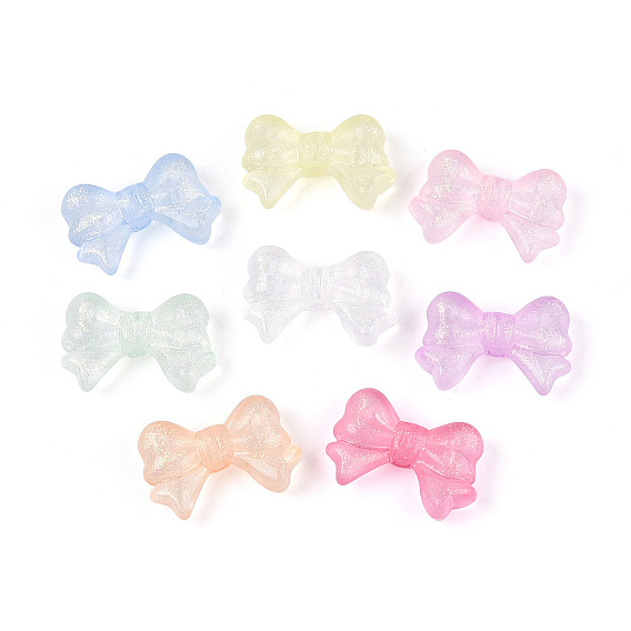 Светящиеся прозрачные акриловые бусины, бантом, светится в темноте, с золотой порошок