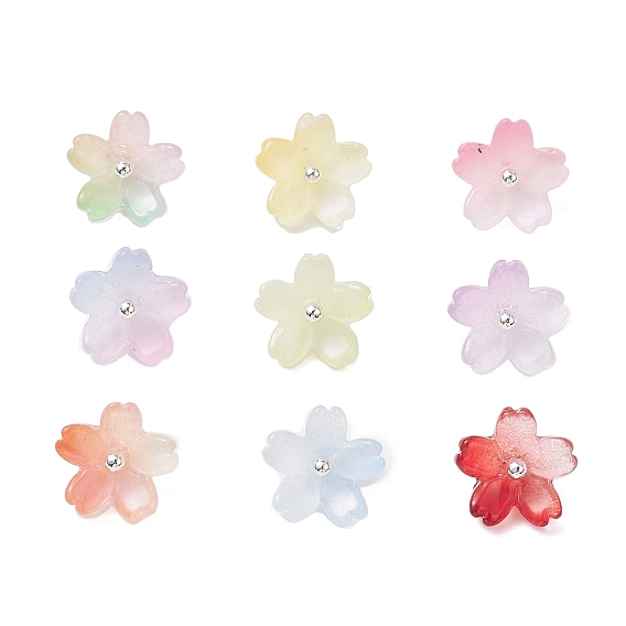 9 шт. 9 цвета двухцветные стеклянные подвески, цветок, с серебряной латунной петлей