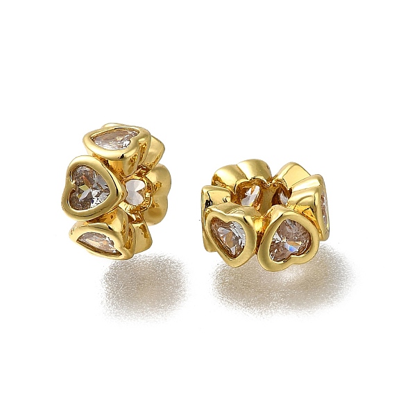 Латунь микропаве прозрачный кубический цирконий европейский бисер, бусины с большим отверстием, сердце, долговечный, стойки покрытие, без свинца и без кадмия