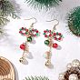 Серьги-подвески из стеклянных бусин на рождественскую тематику, бантом, с  латунными крючками для серег