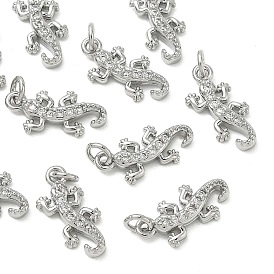 SHEGRACE Brass Micro Pave Cubic Zirconia Pendants, Cadmium Free & Nickel Free & Lead Free, Gecko Charms, Clear
