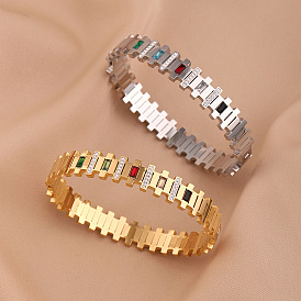 304 из нержавеющей стали браслеты горный хрусталь для женщин, прямоугольные