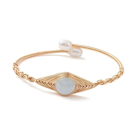 Bracelet manchette en pierres et perles naturelles mélangées, bracelet enveloppé de fil de cuivre doré