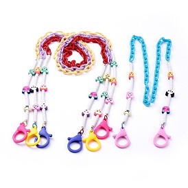 Random Color Personalized Dual-use Items, Beaded Necklaces or Eyeglasses Chains, with Polymer Clay Heishi Beads & Animal Beads, Plastic Cable Chains and Lobster Claw Clasps