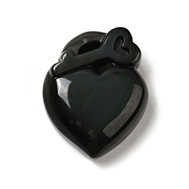 Natural Rainbow Obsidian Pendants, Heart with Key