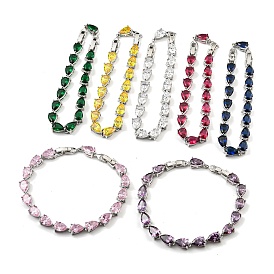 Rack Plating Brass Teardrop Links Bracelets with Glass, for Women, Platinum