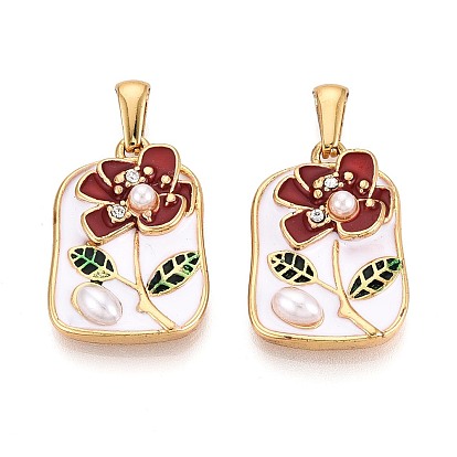 304 подвески из нержавеющей стали со стразами, эмалью и искусственным жемчугом из АБС-пластика, подвески-самородки и цветы, золотые