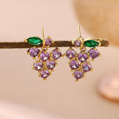 Boucles d'oreilles pendantes en laiton pavé de zirconiums cubiques, raisin