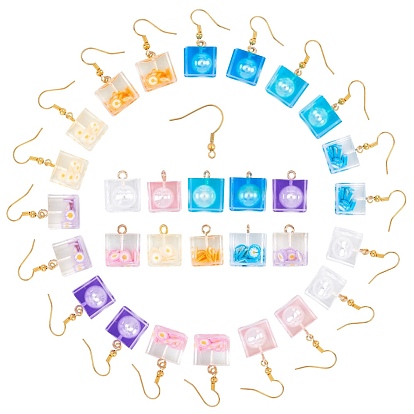 DIY Earring Making Kits, with Transparent Epoxy Resin Pendants and Golden Plated Brass Earring Hooks