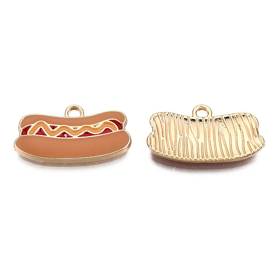 Eco-Friendly Zinc Alloy Pendants, with Enamel, Cadmium Free & Nickel Free & Lead Free, Hot Dog, Light Gold