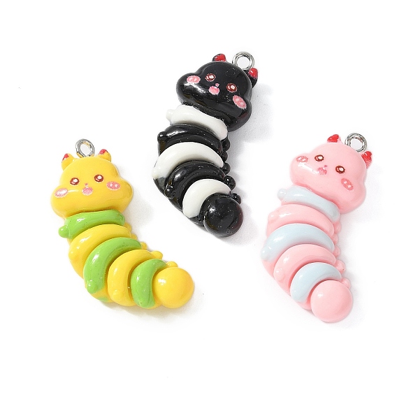 Подвески из смолы, гусеница, с платиновым тоном железная петля