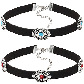 2шт. 2 цвета богемный сплав и смола имитация бирюзового овального бархатного чокера, античное серебро