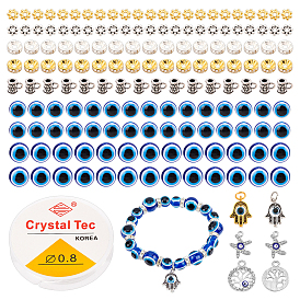 DIY Evil Eye Beads Bracelet Making Kit, Including Tibetan Style Alloy Spacer Bead & Pendants, Brass Rhinestone Spacer Beads, Evil Eye Resin Bead, Elastic ThreadElastic Stretch Thread
