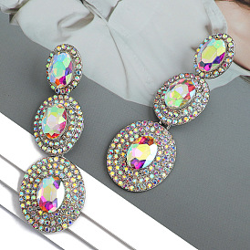 Elegant Vintage Elliptical Metal Crystal Earrings for Women