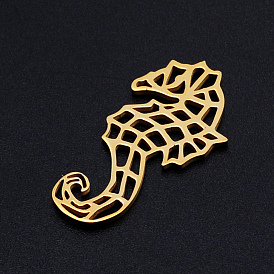 201 Stainless Steel Filigree Joiners Links, Laser Cut, Sea Horse