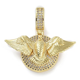 Rack Plating Brass Micro Pave Clear Cubic Zirconia Pendants, Long-Lasting Plated, Lead Free & Cadmium Free, Brid